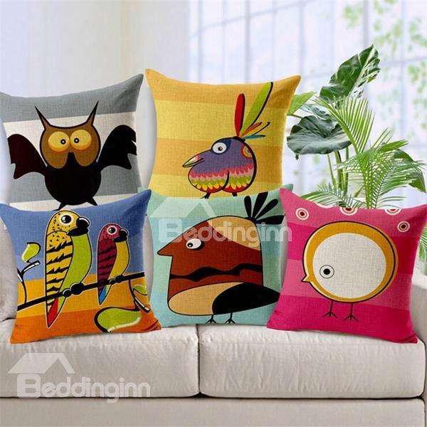 Simple Design Cartoon Ow Print Throw Pillow Case