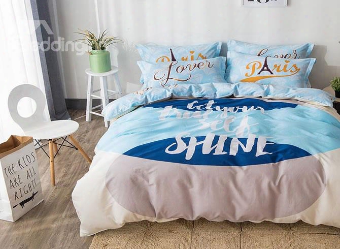 Simple Style Lettesr Printed Cotton Kids Duvet Covers/bedding Sets