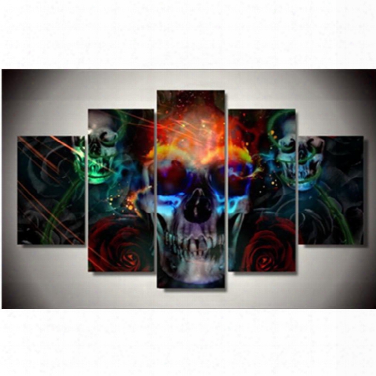 Skulls And Roses Printed Hanging 5-piece Canvas Eco-frienely And Waterproof Non-framed Prints