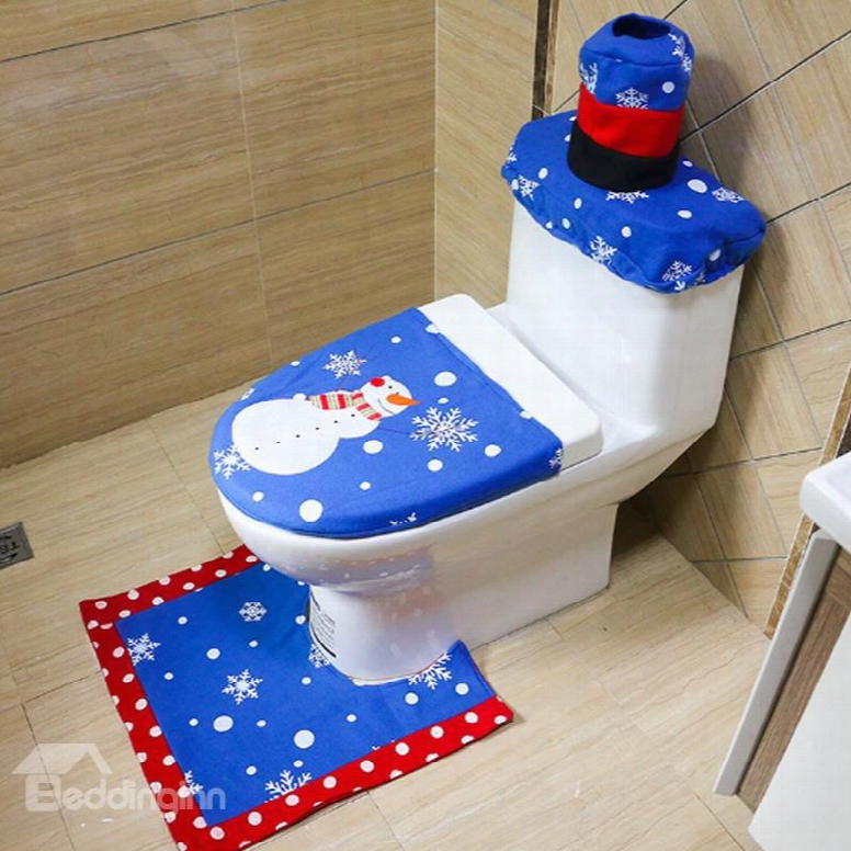 Snowman Blue Adorable Fleece Toilet Seat Covers Christmas Decoration