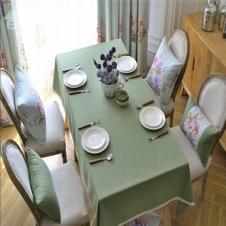 Solid Green Cloth With Lace Printing Beautiful And Elegant Table Runner Cloth Cover