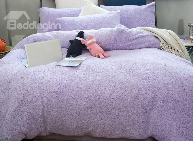 Solid Violet Super Soft Fluffy Polyester Faux Sherpa 4-piece Bedding Sets/duvet Cover