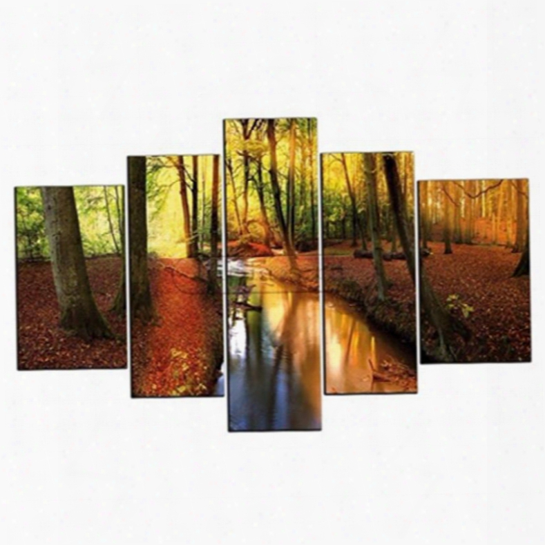 Stream In Forest Hanging 5-piece Canvas Eco-friendly And Waterproof Non-framed Prints