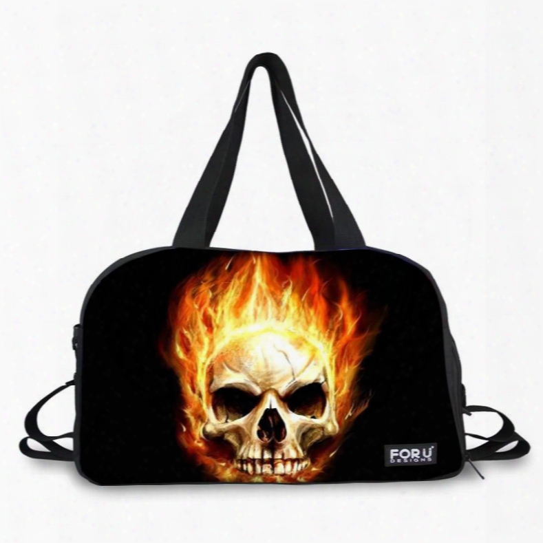 Super Cool Fire Skull Pattern 3d Painted Pass Bag