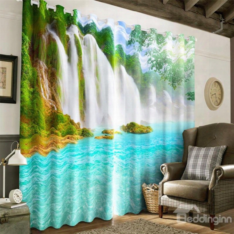 Surging Waterfalls And Green River Printed Living Room And Bedroom Custom Curtain