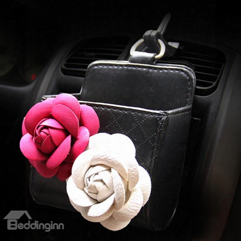 Textured High-grade Uxury Beautiful Two Flowers Decorative Car Outlet Organizer