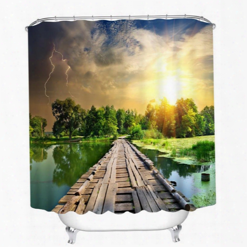 The Wooden Bridge On The Lake 3d Printed Baathroom Waterproof Shower Curtain