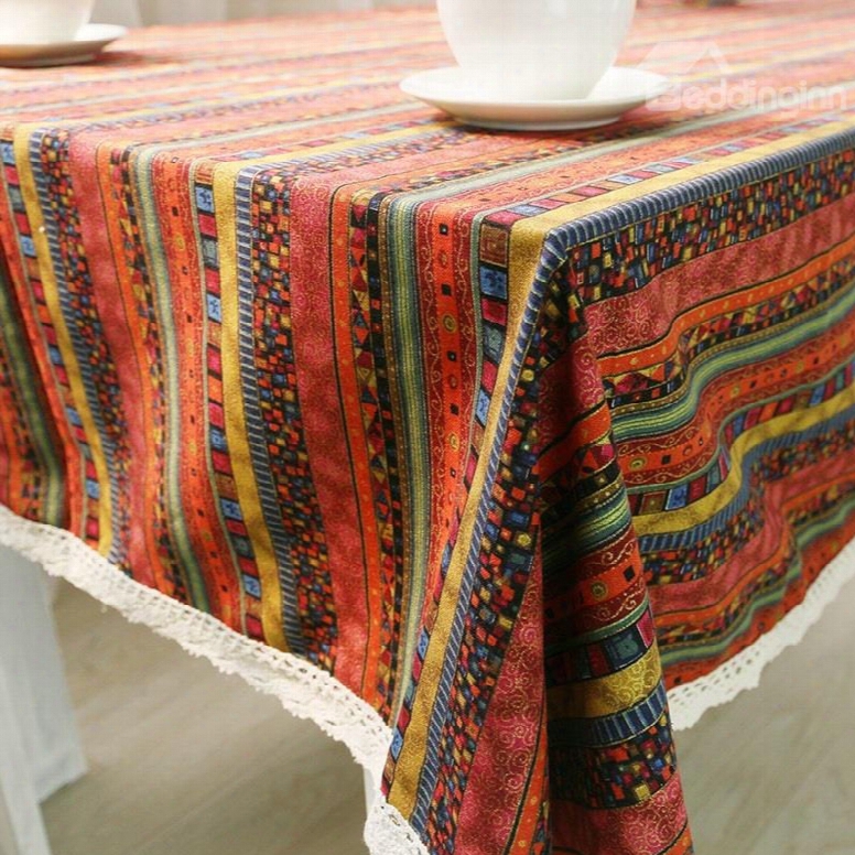 Thick Cotton Ethnic And Noble Style Square Table Runner Cover Cloth