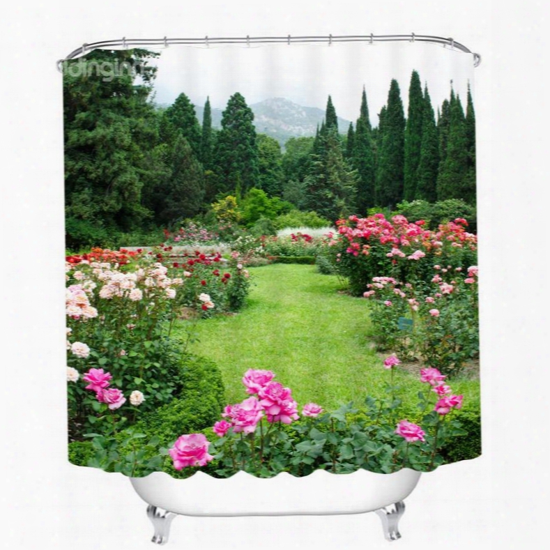 Vibrant Green Garden 3d Printed Bathroom Waterproof Shower Curtain