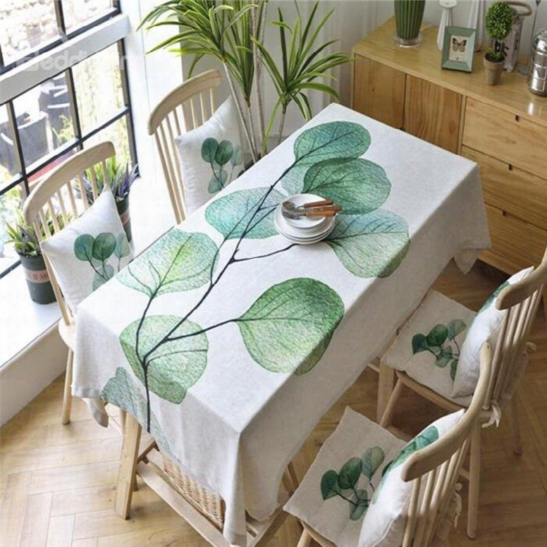 Vivid And Fresh Green Leaves Printing Pastoral Style Table Runner Cloth