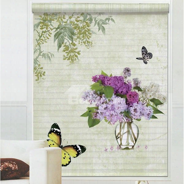 Vivid Butterfly Flying Around Purple Hydrangea Printing 3d Shangri-la Blinds & Roller Shades