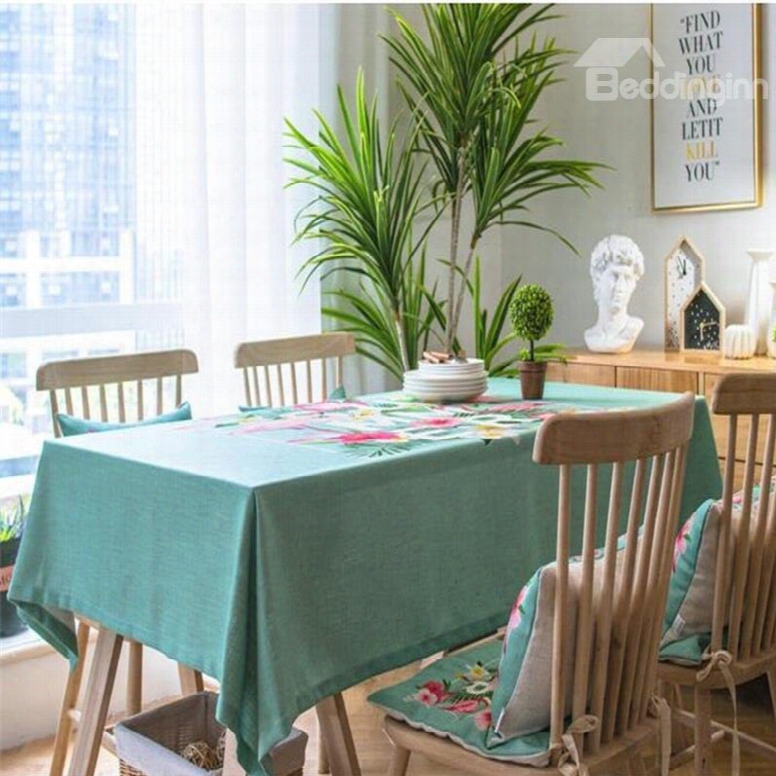 Vivid Flowers And Green Cloth Printing Elegant And Pastoral Home And Party Table Cloth
