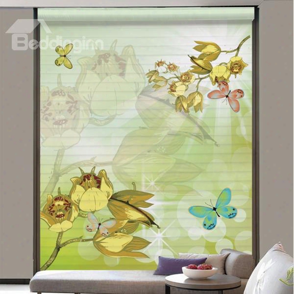 Watercolor Beautiful Butterfly And Flower Printing Shangri-la Blind & Roman Shades