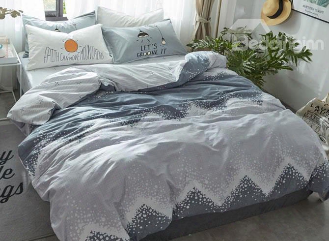 Waves Printed Cotton Simple Style Gray Kids Duvet Covers/bedding Sets
