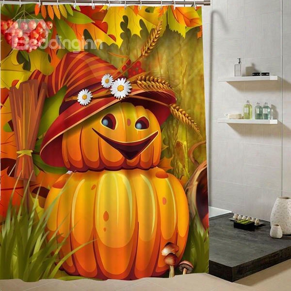 Weird Pumpkin-man Smiling Halloween Theme 3d Printing Shower Curtain