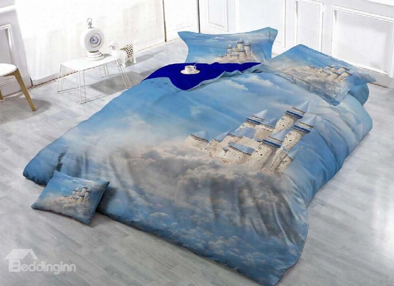 White Castle In The Clouds 3d Printed Cotton 4-pieces Bedding Sets