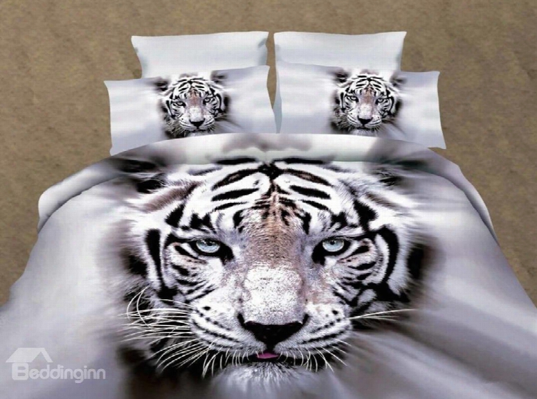 White Tiger 3d Printed Polyester 4-piece Bedding S Ets