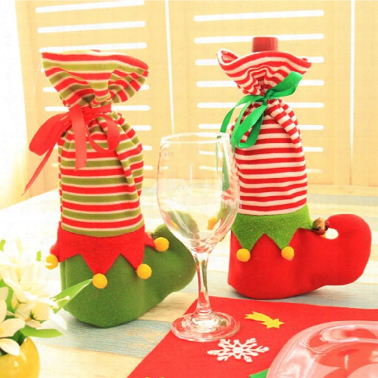 Wine Bottle Cover Elves Boots Christmas Decoration