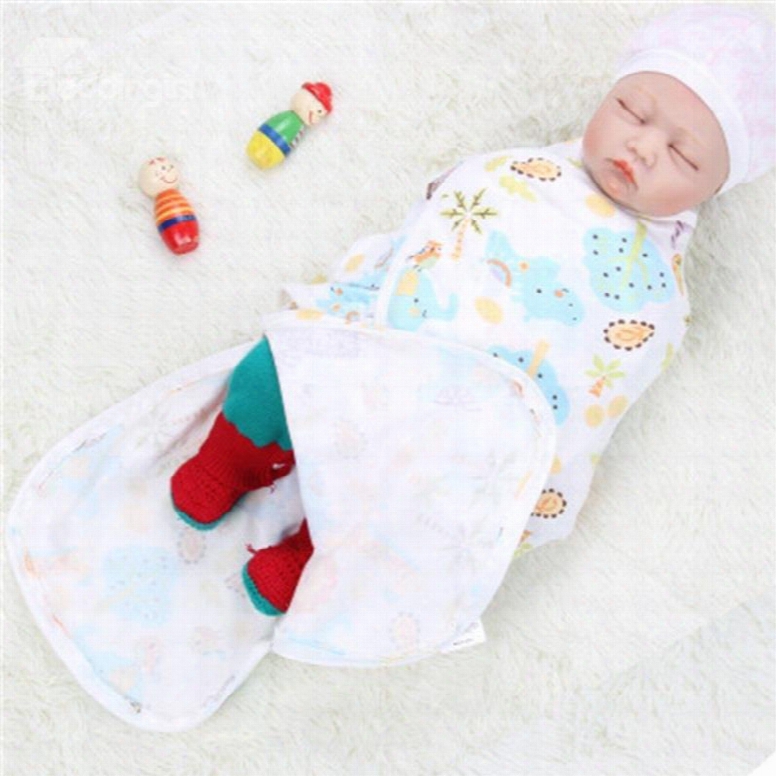 Zipper Lions And Plants Printed Cotton 1-p1ece White Baby Sleeping Bag