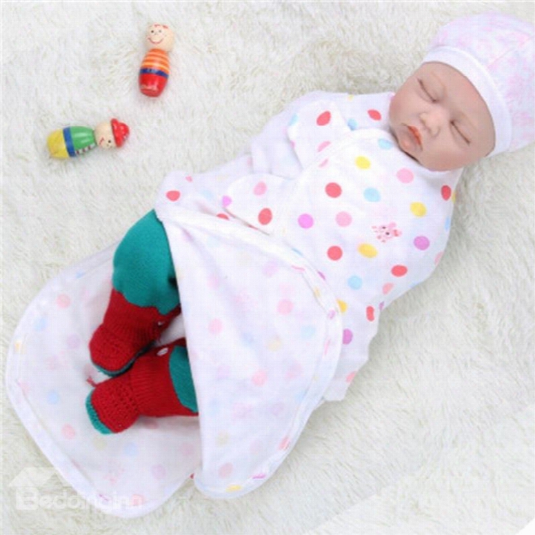 Zipper Polka Dots Printed Cotton 1-piece White Baby Sleeping Bag