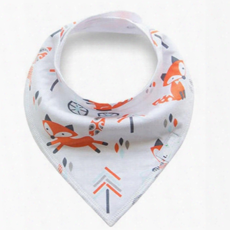 12*12in Orange Fox Printed Simple Style Cotton White Baby Bib