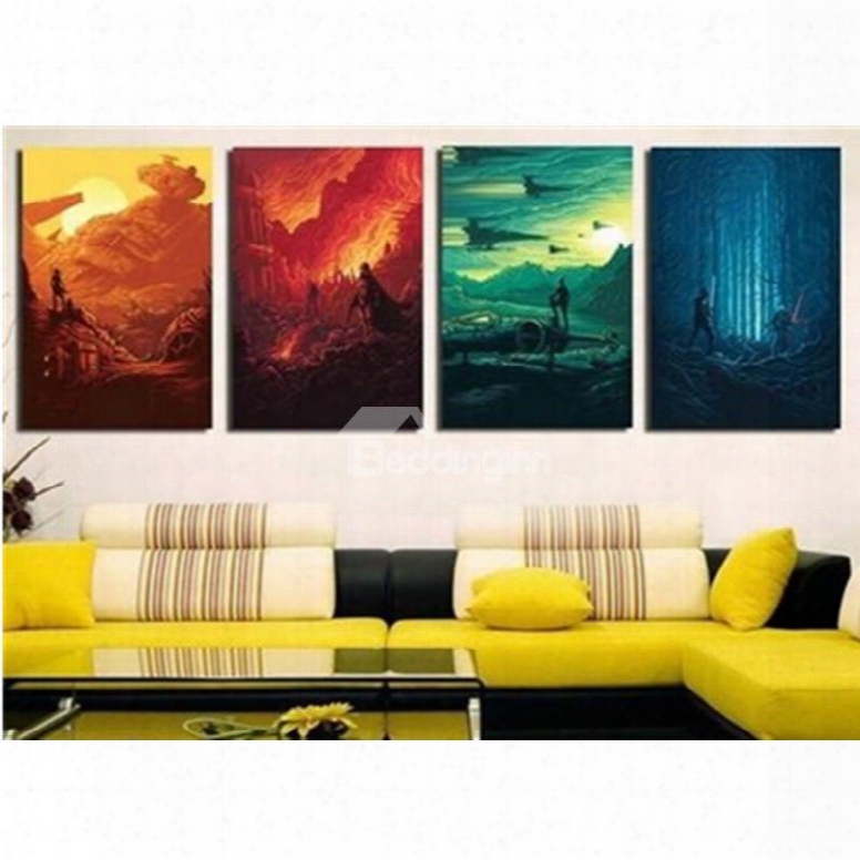 16␔24in␔4 Panels Yellow Orange Rgeen And Blue Hanging Canvas Non-framed Wall Prints