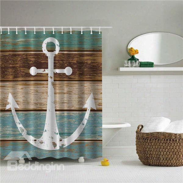3d Anchor With Colorful Stripe Background Polyester Bathroom Shower Curtain