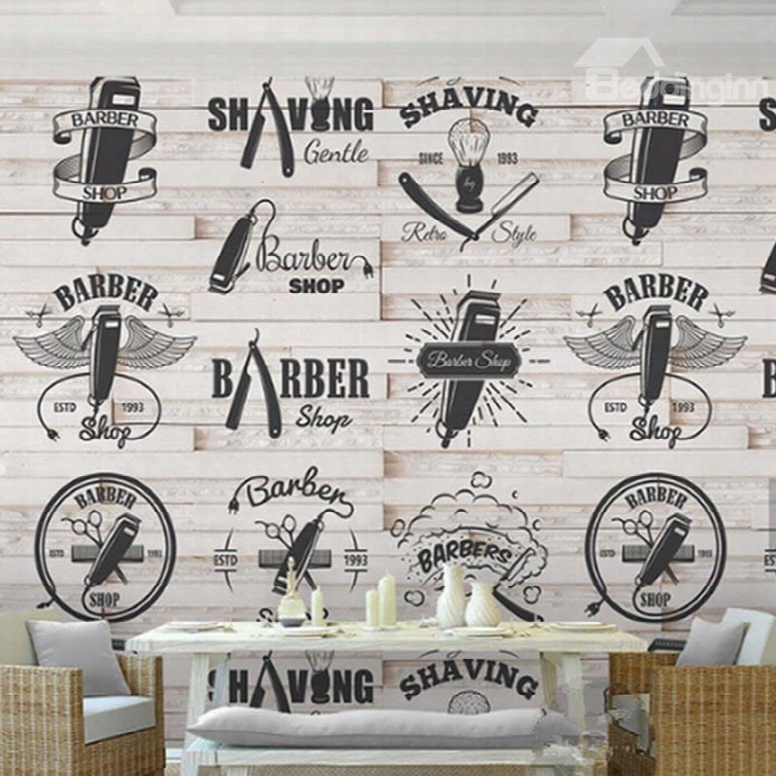 3d Barber Shop Pattern Pvc Sturdy Waterproof Eco-friendly Self-adhesive Wall Mural