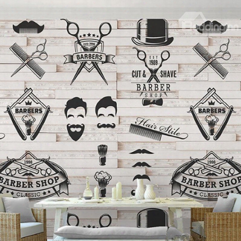 3d Barber Tools Pattern Pvc Sturdy Waterproof Eco-friendly Self-adhesive Wall Mural