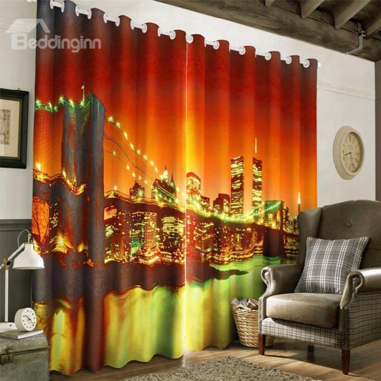 3d Big Ben Bridge Night Scenery Printed Custmo Decorative Living Room Curtain