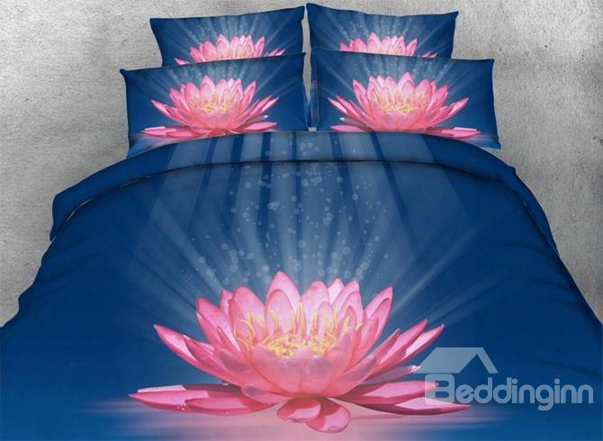 3d Blooming Pink Lotus Printed 5-piece Comforter Sets