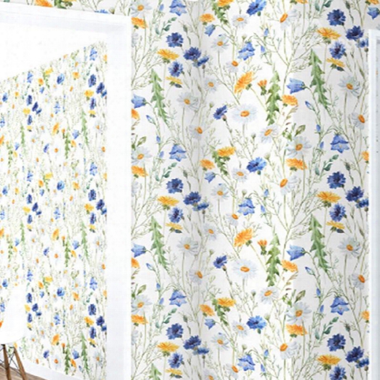 3d Blue And Yellow Flower Pvc Sturdy Waterproof And Eco-friendly White Wall Mural