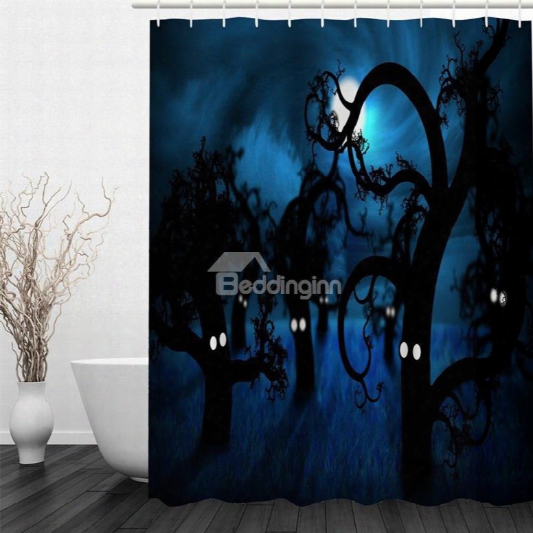 3d Blue Night Tree Spirits Polyester Waterproof Antibacterial And Eco-friend Ly Shower Curtain