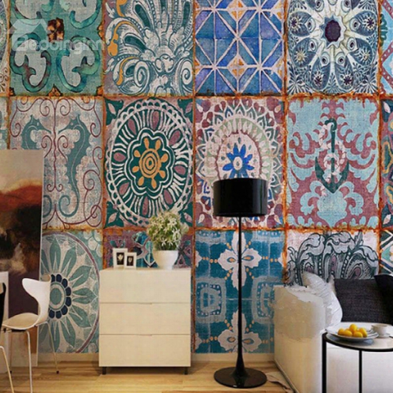 3d Bohemian Pattern Sturdy Waterproof And Eco-friendly Wall Mural