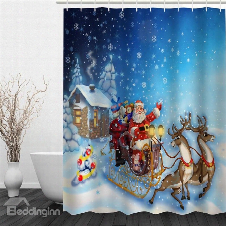 3d Christmas Father Sending Gifts Polyester Waterproof Antibacterial Eco-friendly Shower Curtain