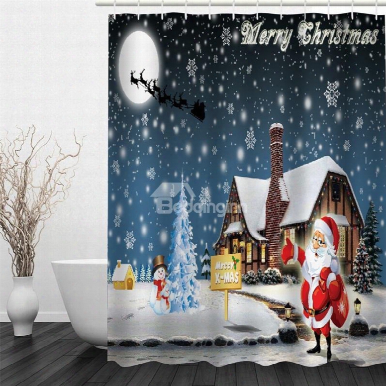 3d Christmas Father Snow Polyester Waterproof Antibacterial And Eco-friendly Shower Curtain