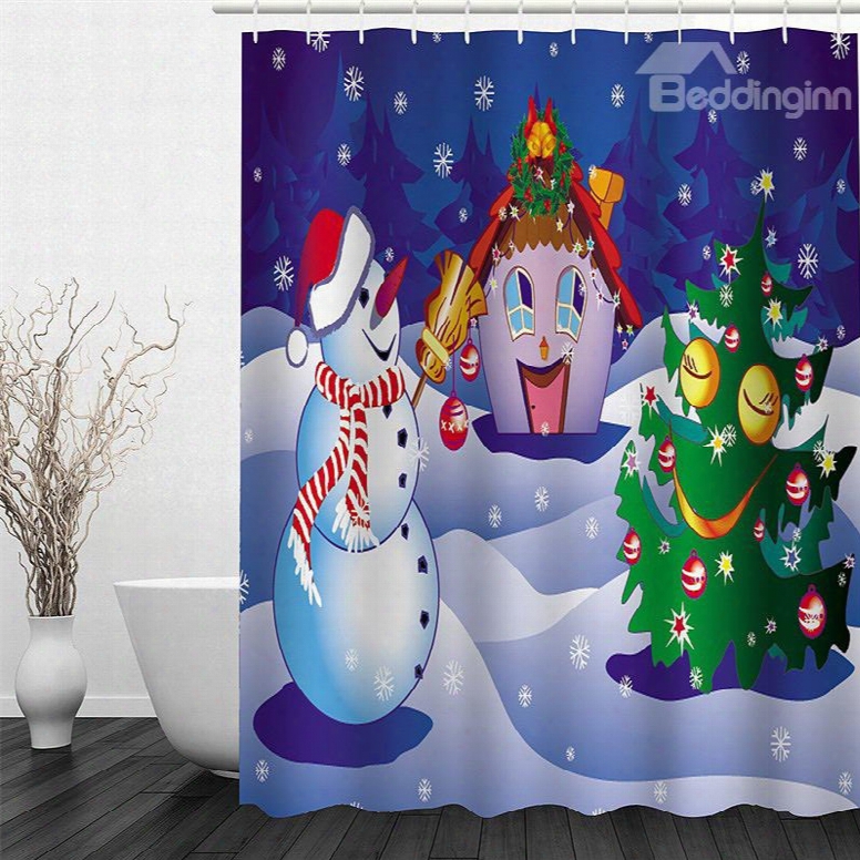 3d Christmas Tree Snowman Polyester Waterproof Antibacterial And Eco-friendly Shower Curtain