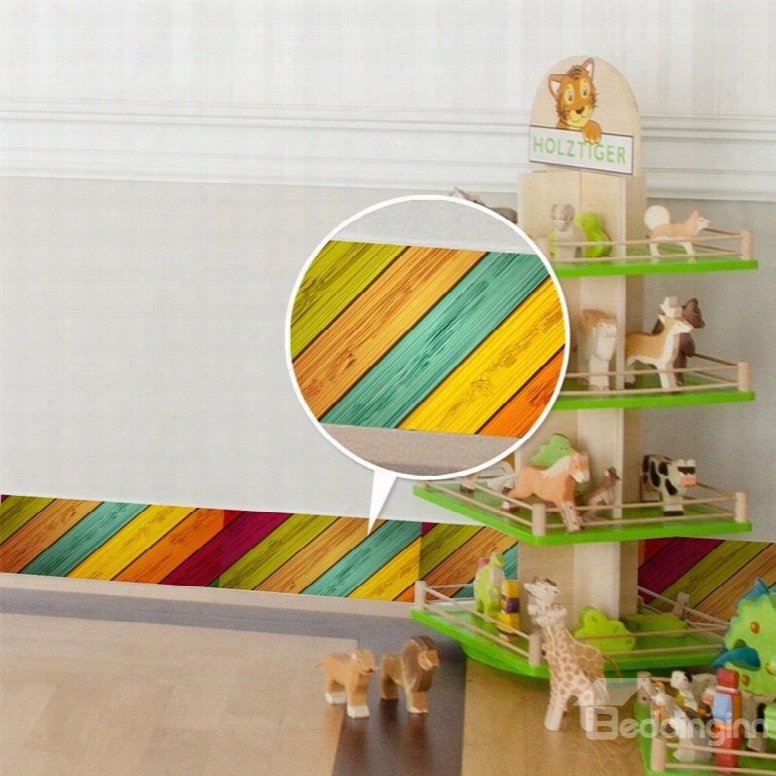 3d Colored Bars Pattern Pvc Waterproof Eco-friendly Self-adhesive Baseboard Wall Stickers