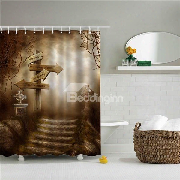3d Crossroad Printed Polyester Bathroom Shower Curtain