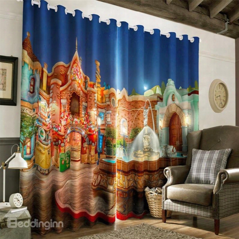 3d Dreamy Fairy Tale Castles Night Scenery Printed Custom Decorative Baby Room Curtain