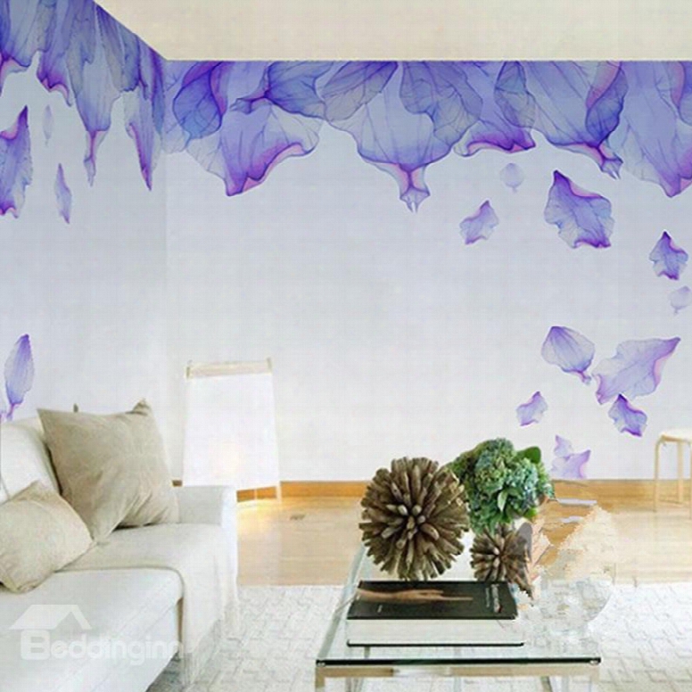 3d Falling Purple Petals Painting Pvc Sturdy Waterproof And Eco-friendly Wall Mural