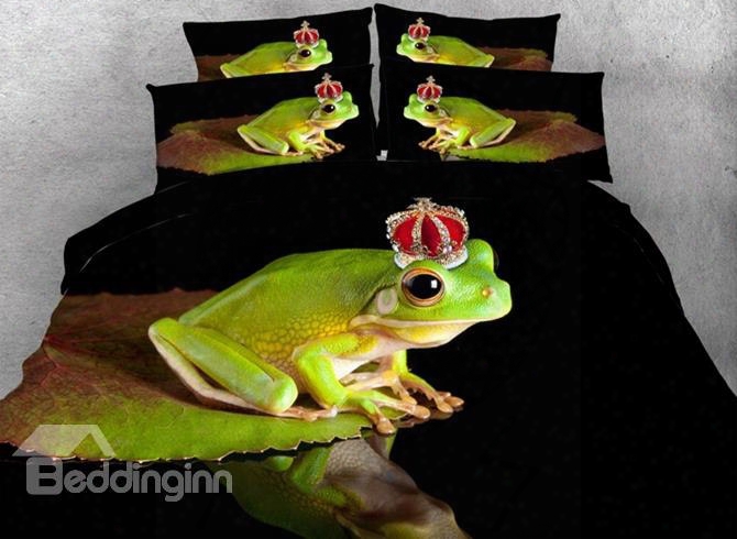 3d Frog With Crown Printed Cotton 4-piece Bedding Sets/duvet Covers