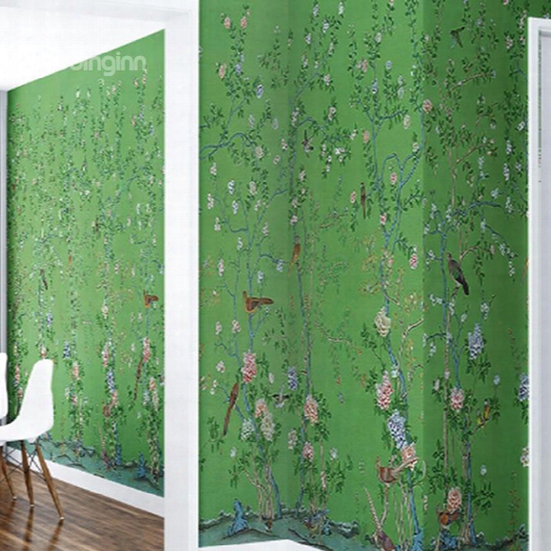 3d Green Background With Plants Printed Pvc Sturdy Waterproof Eco-friendly Self-adhesive Wall Mural