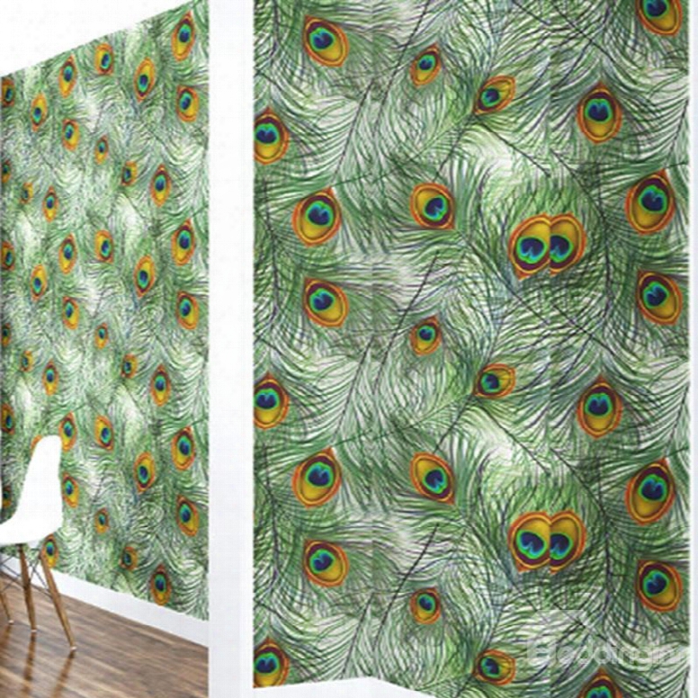 3d Green Feathers Printed Sturdy Waterproof And Eco-friendly Wall Mural