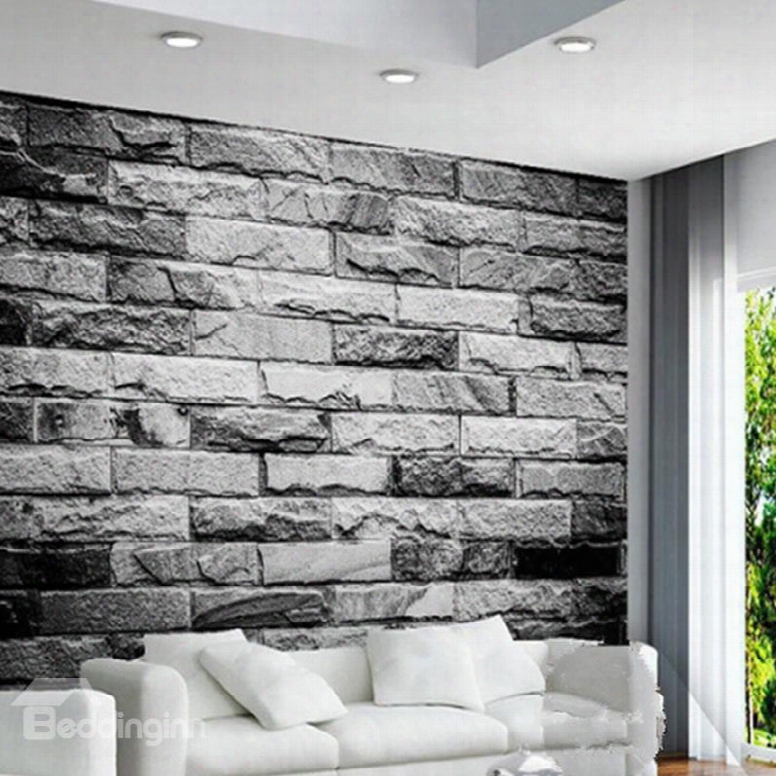 3d Grey Brick Wall Printed Sturdy Waterproof And Eco-friendly Wall Mural