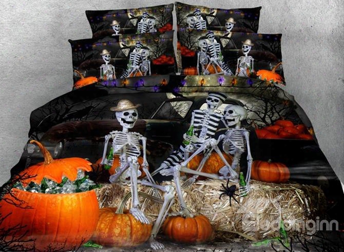 3d Halloween Skeletons Party Printed 5-piece Comforter Sets