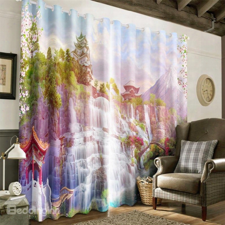 3d Iceberg Snowy Water And Great Towe Printed 2 Panels Blackout Living Room Curtain