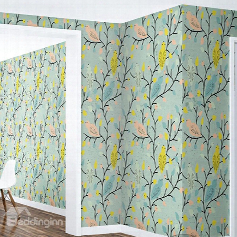 3d Light Green Background Branches Pvc Sturdy Waterproof Eco-friendly Self-adhesive Wall Mural