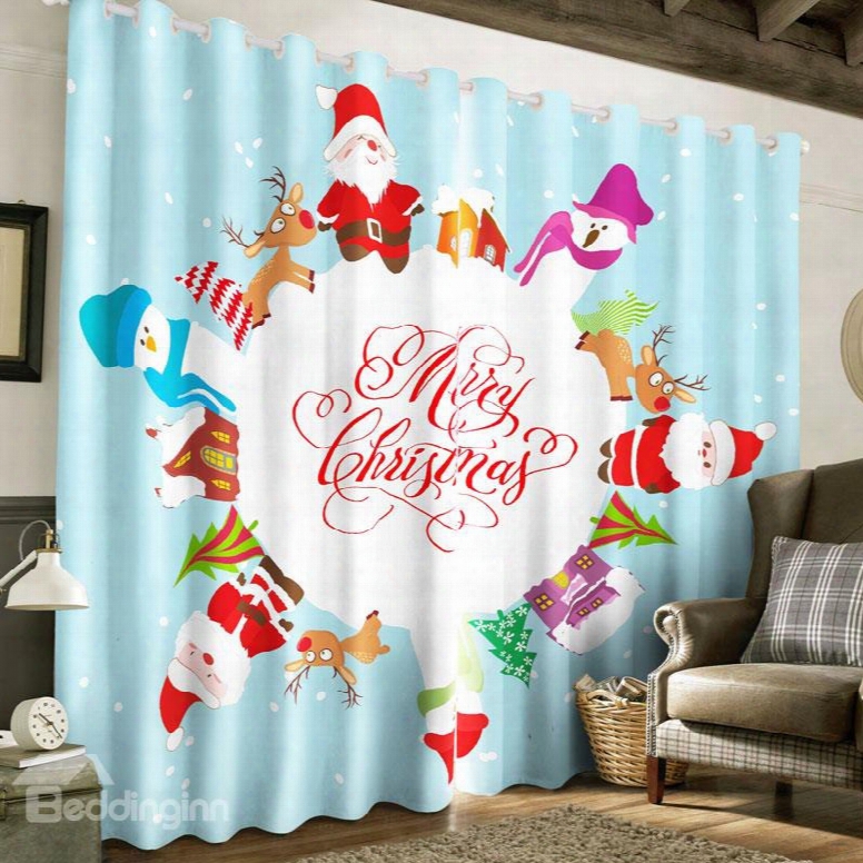 3d Lovely Santa Claus Printed Ch Ristmas Feast 2 Panels Decorative And Blackout Custom Curtain