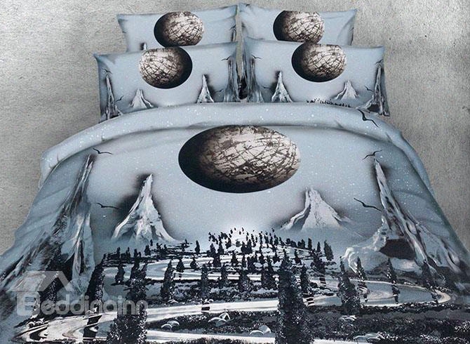 3d Mountainscenery And The Moon Printed 4-piece Bedding Sets /duvet Covers
